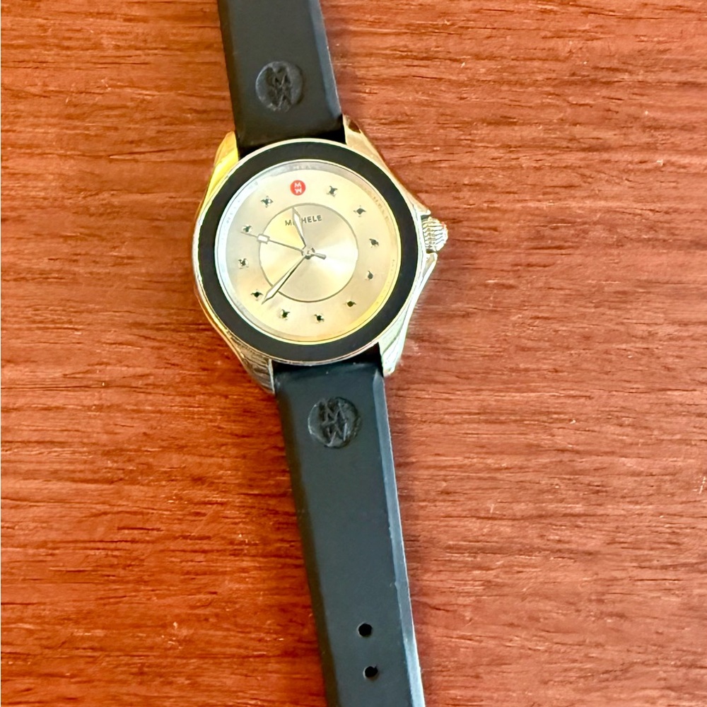 Michele Black Silicone Strap Silver Dial Watch - Picture 2 of 3